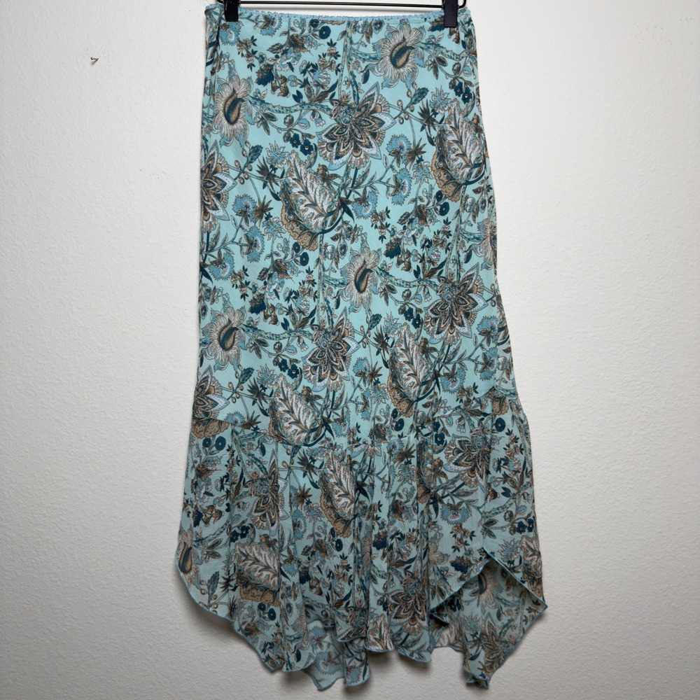 VTG 90s Women Fairy Midi Skirt S Blue‎ Floral Paisley Asymmetrical Handkerchief - Picture 3 of 5